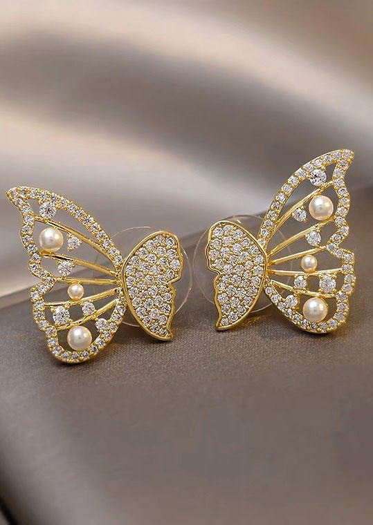 

Earrings Butterfly Rhinestone Hollow Out Wing Earrings in Gold. Size