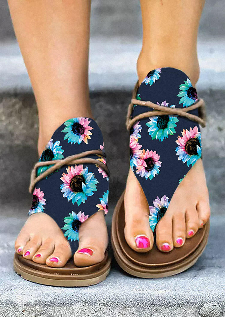 

Sandals Colorful Sunflower Leopard Zipper Flat Sandals in Multicolor. Size