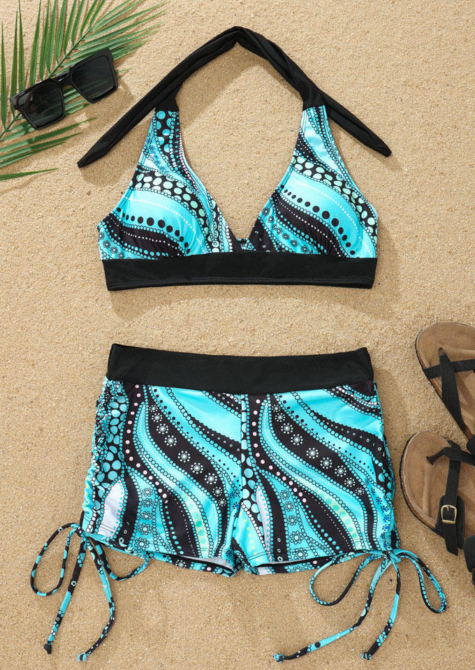 

Bikini Sets Drawstring Halter Casual Bikini Set in Blue. Size: ,XL