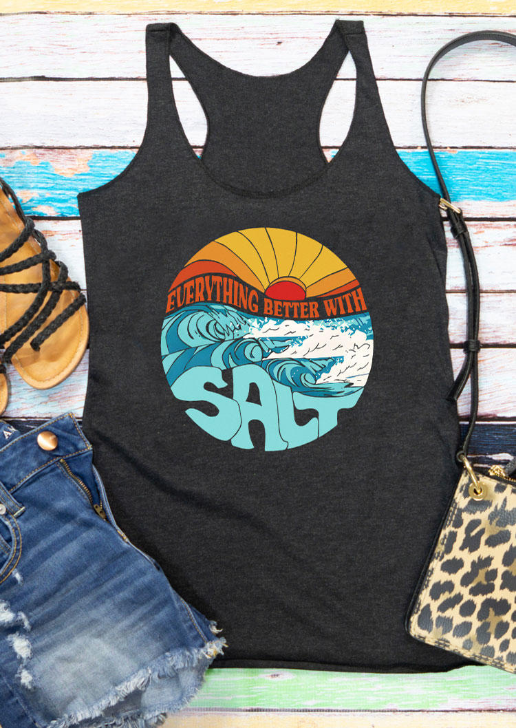 

Tank Tops Everything Better With Salt U-Neck Tank Top - Dark Grey in Gray. Size