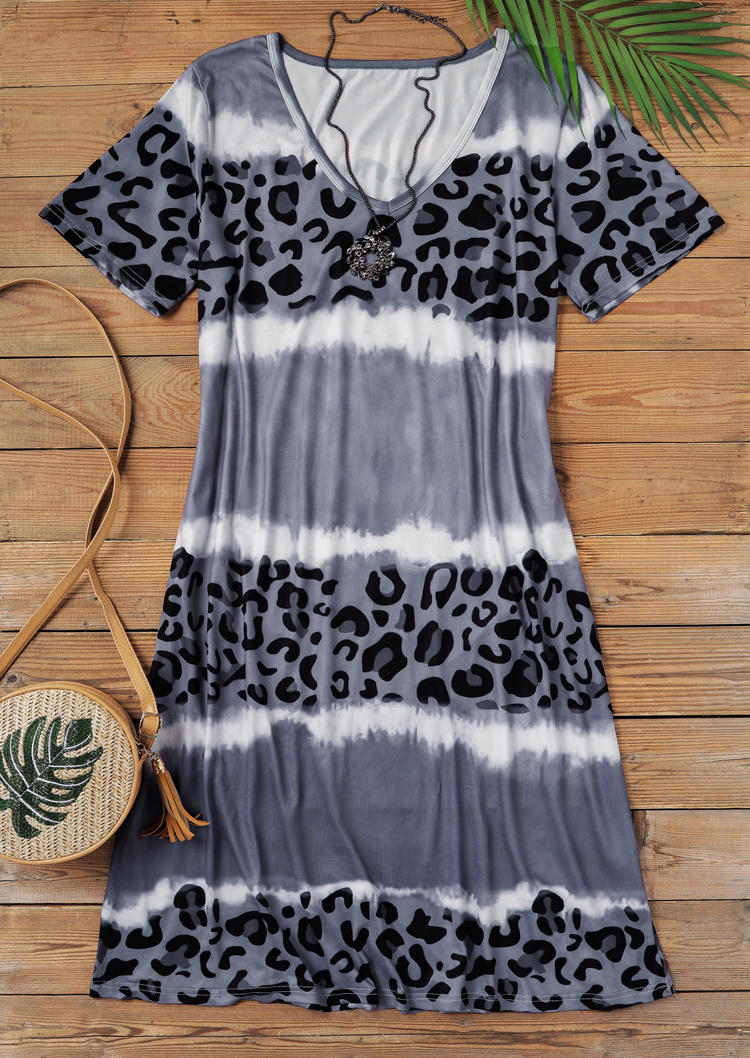 

Mini Dresses Leopard Color Block V-Neck Mini Dress in Gray. Size: 2XL