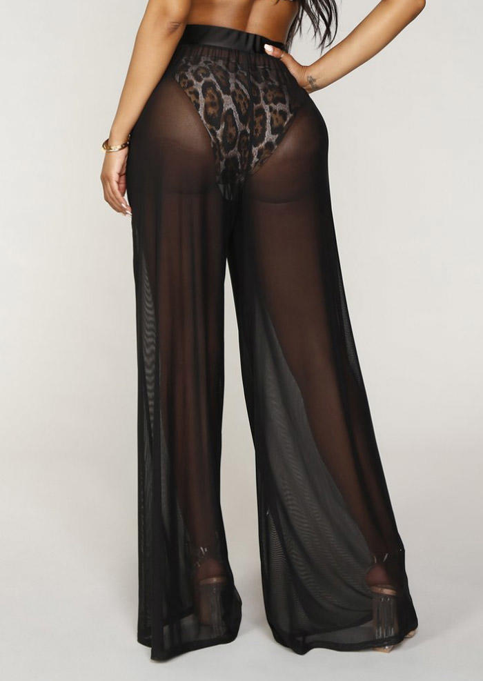 

Pants Mesh See-Through Wide Leg Pants in Black. Size