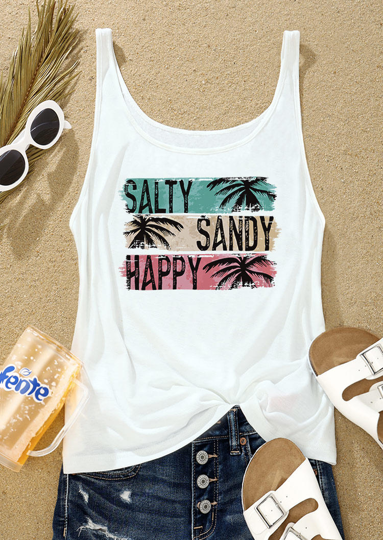 Salty Sandy Happy Coconut Tree Tank - White