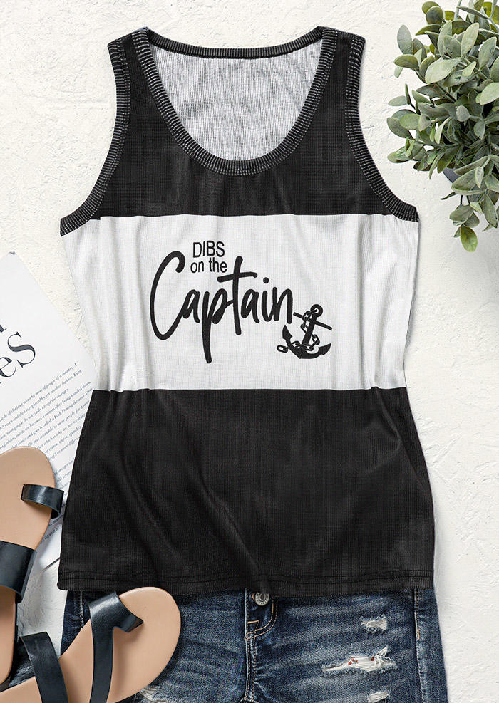 

Tank Tops Dibs On The Captain Anchor Color Block Ribbed Tank Top in Black. Size: L,,XL