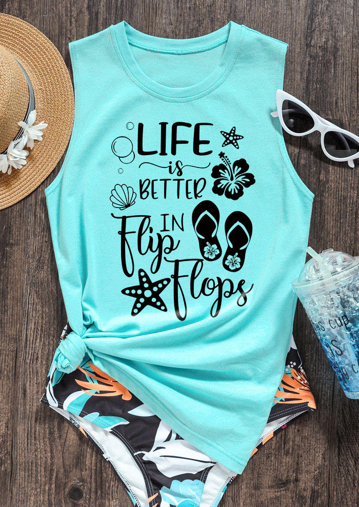 

Tank Tops Life Is Better In Flip Flops Shell Starfish Tank Top - Cyan in Blue. Size: M