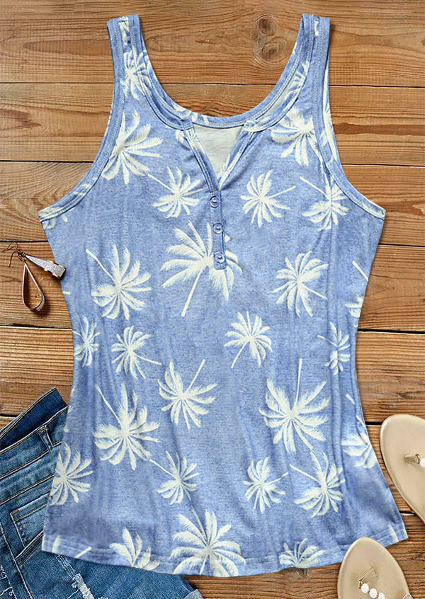 

Tank Tops Coconut Tree Button Notched Neck Tank Top - Light Blue in Blue. Size