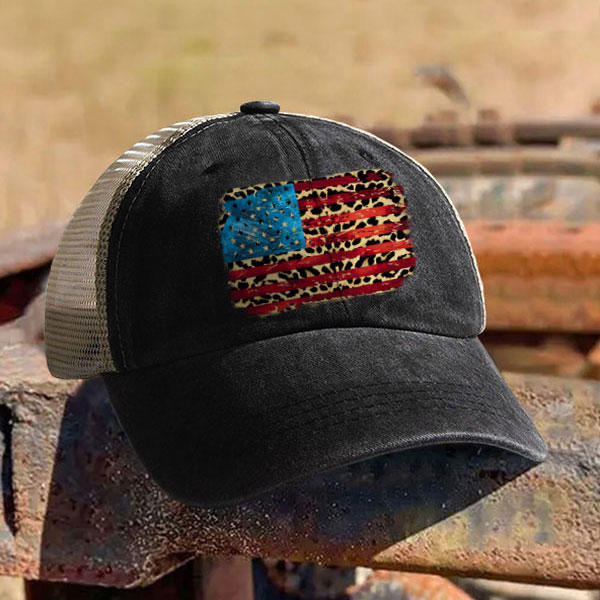 American Flag Leopard Mesh Baseball Cap