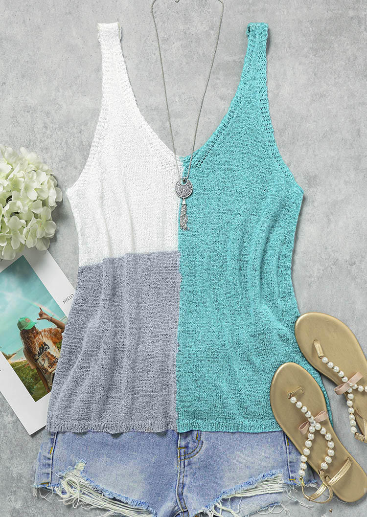 

Tank Tops Color Block Knitted V-Neck Casual Tank Top - Light Green in Green. Size: L,,XL