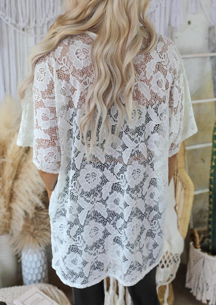 

Cardigans Lace Hollow Out Slit Cardigan in White. Size