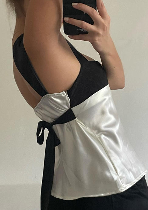 

Tank Tops Color Block Tie Open Back Tank Top in White. Size: L,M