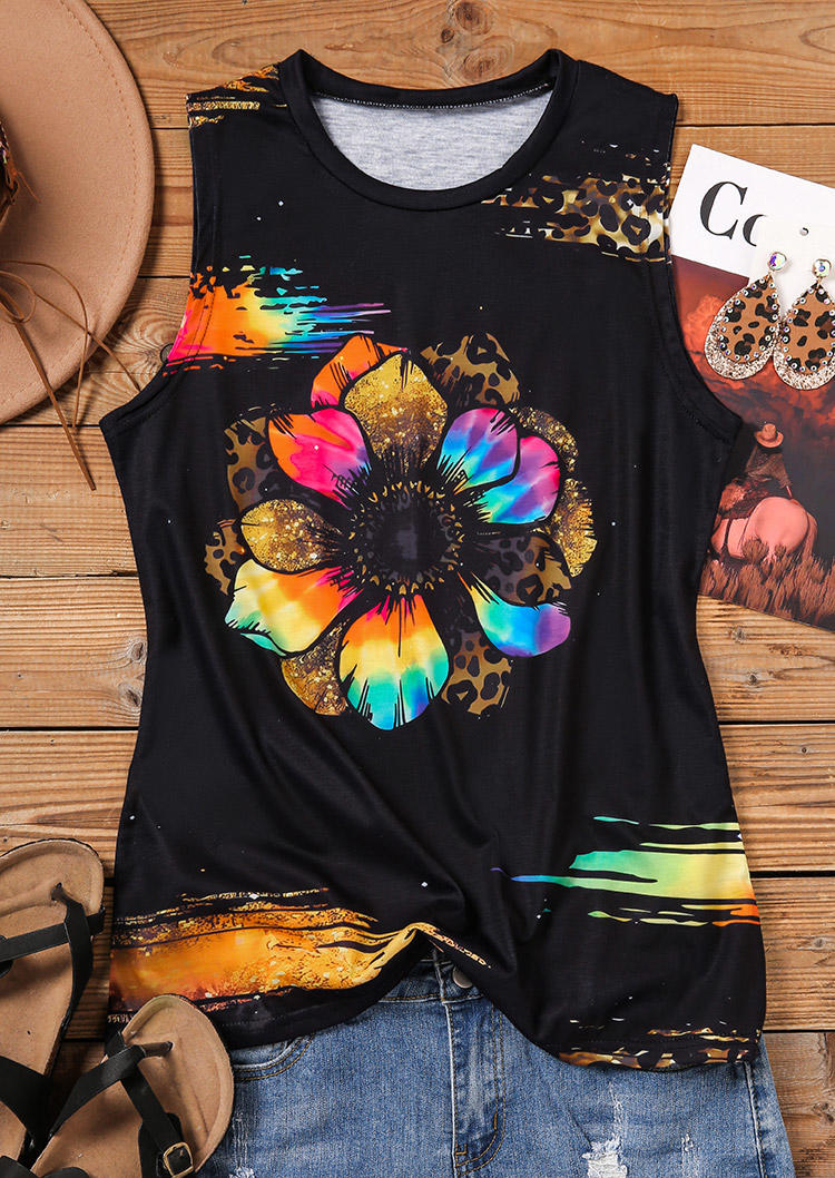 

Tank Tops Lotus Glitter Tie Dye Leopard Tank Top in Black. Size