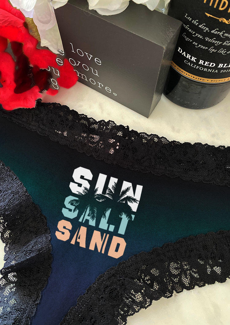 

Panties Sun Salt Sand Gradient Coconut Tree Lace Splicing Panties in Black. Size