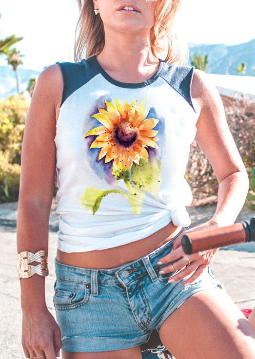 

Tank Tops Sunflower Color Block Casual Tank Top in White. Size: L,,XL