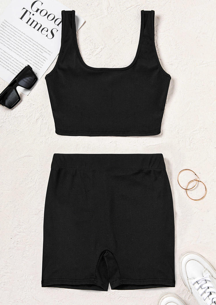 Crop Tank And Shorts Activewear Set - Black