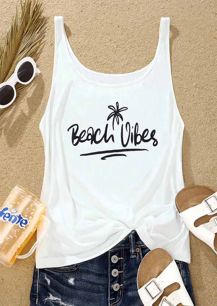 

Tank Tops Beach Vibes Coconut Tree Tank Top in White. Size