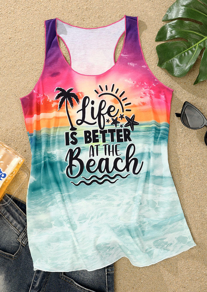 

Tank Tops Life Is Better At The Beach Coconut Tree Racerback Tank Top in Multicolor. Size