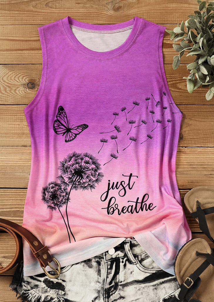 

Tank Tops Just Breathe Gradient Butterfly Dandelion Tank Top in Multicolor. Size: M