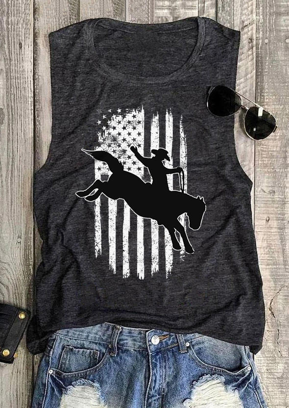 

Tank Tops American Flag Rodeo Cowboy Tank Top - Dark Grey in Gray. Size: ,XL