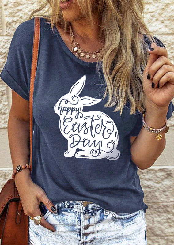 

T-shirts Tees Happy Easter Day Rabbit T-Shirt Tee - Navy Blue in Blue. Size