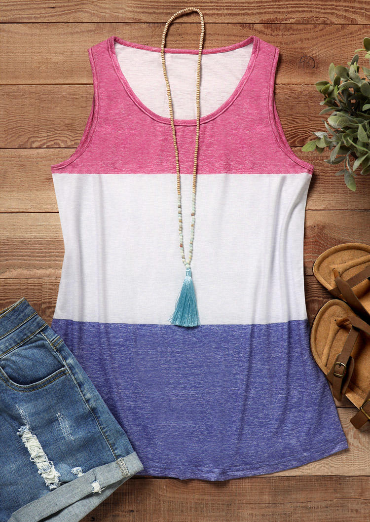 

Tank Tops Color Block Casual Tank Top in Multicolor. Size: L,M