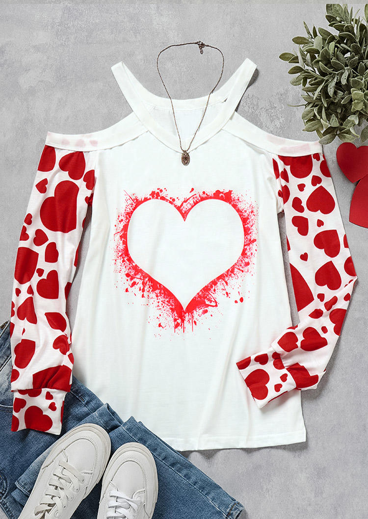 

Blouses Valentine Heart Cold Shoulder V-Neck Blouse in Multicolor. Size: L,M,,XL