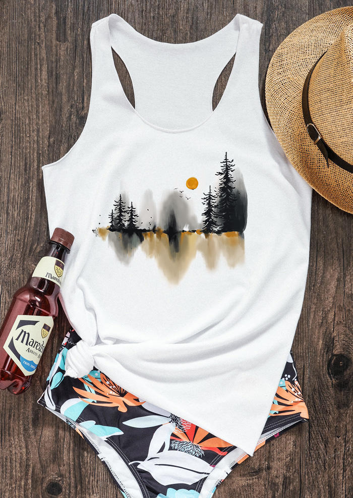 

Tank Tops Abstract Mountain Sunset Racerback Tank Top in White. Size