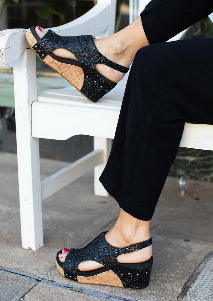 

Sandals Glitter Peep Toe Wedge Sandals in Black. Size: ,39,40