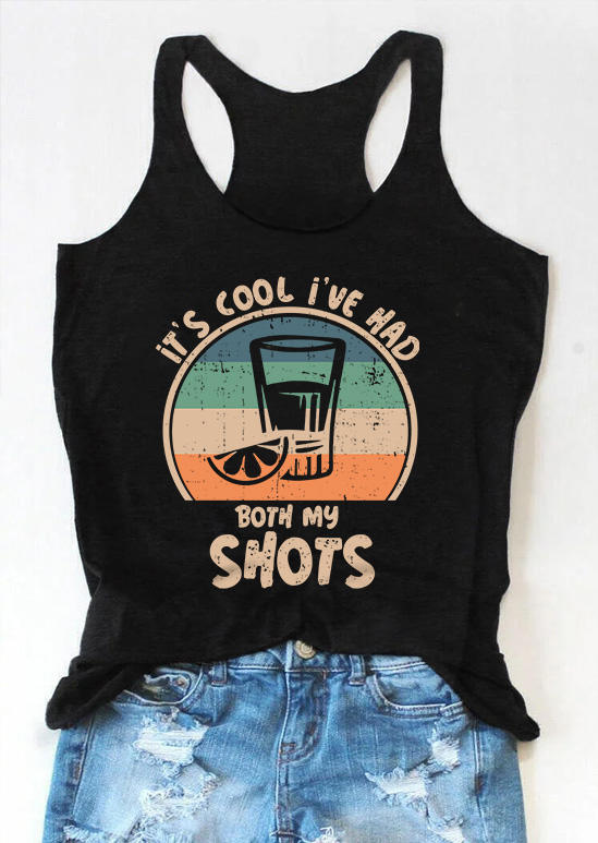 

Tank Tops It' Cool I've Had Both My Shots Color Block Racerback Tank Top in Black. Size