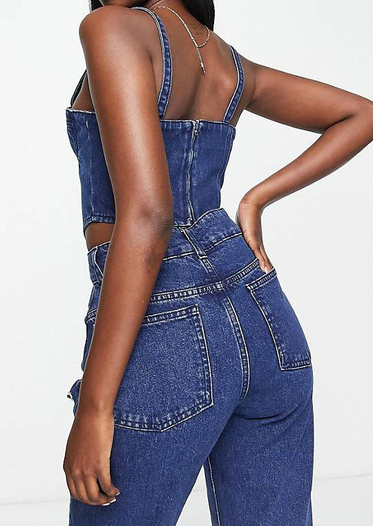 

Crop Tops Star Rhinestone Hollow Out Zipper Crop Top in Blue. Size: L,M,,XL