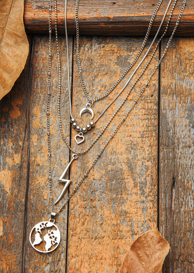 

Necklaces Moon Heart Map Multi-Layered Pendant Necklace in Silver. Size