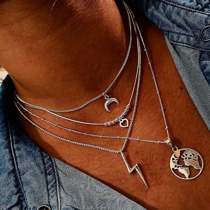 Moon Heart Map Multi-Layered Pendant Necklace