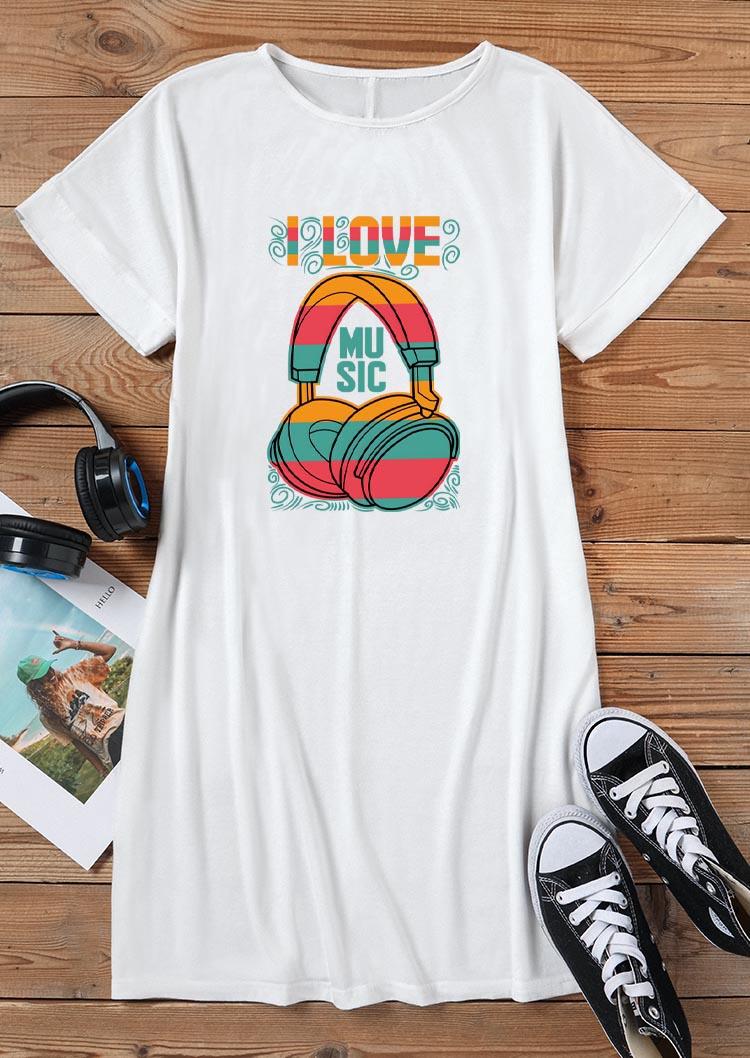 

Mini Dresses I Love Music Short Sleeve Mini Dress in White. Size: L,M,,XL