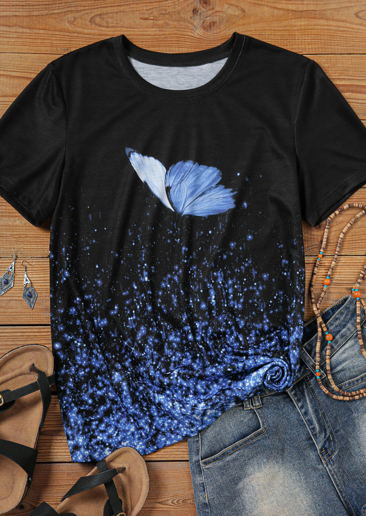 

T-shirts Tees Butterfly Starry Sky T-Shirt Tee in Black. Size: L