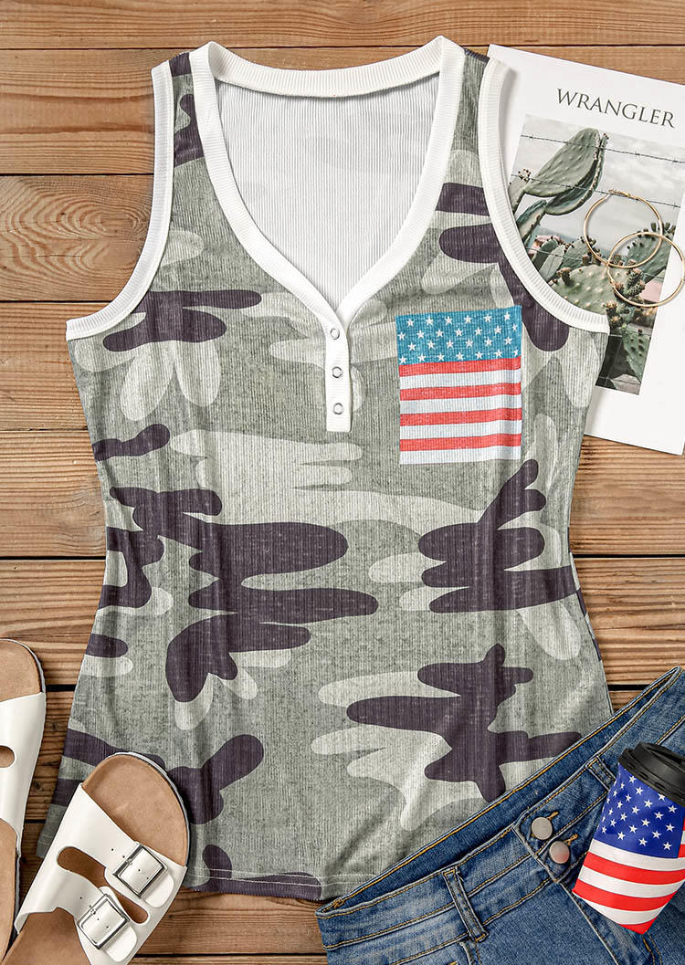 

Tank Tops American Flag Camouflage Snap Button Tank Top in Multicolor. Size: M