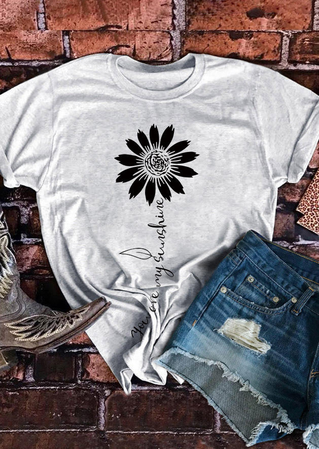 You Are My Sunshine Sunflower Daisy T-Shirt Tee - Light Grey