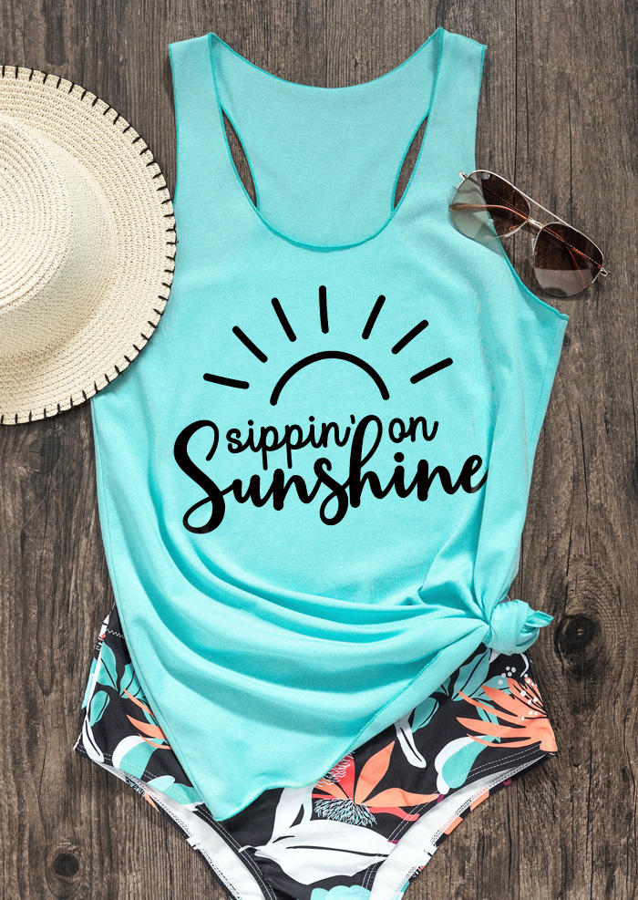 

Tank Tops Sippin' On Sunshine Racerback Tank Top - Cyan in Blue. Size