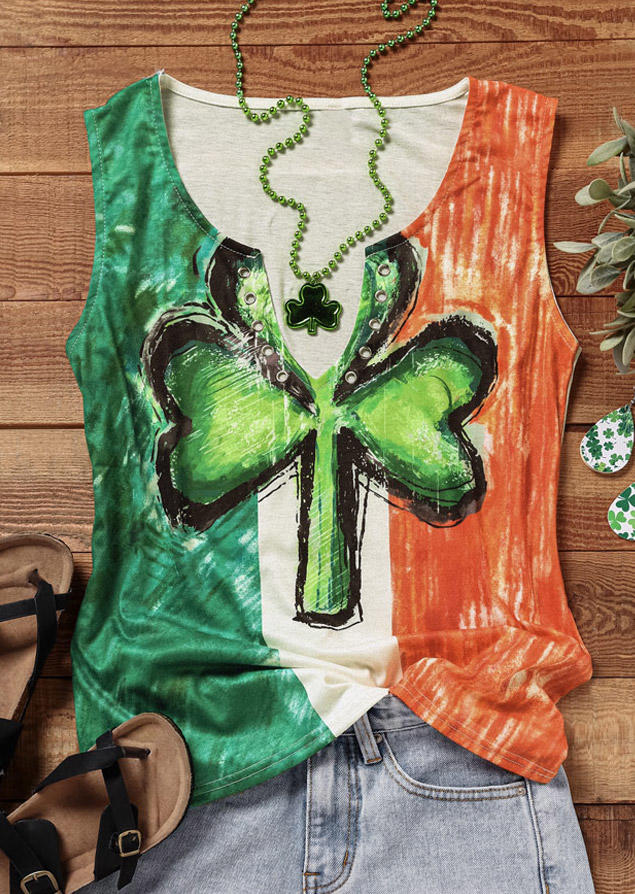 

Tank Tops St. Patrick's Day Lucky Shamrock Tank Top without Black Camisole in Multicolor. Size