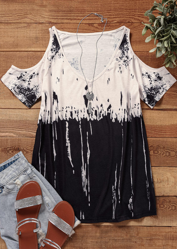 

Blouses Tie Dye Cold Shoulder Blouse in Multicolor. Size: L,M