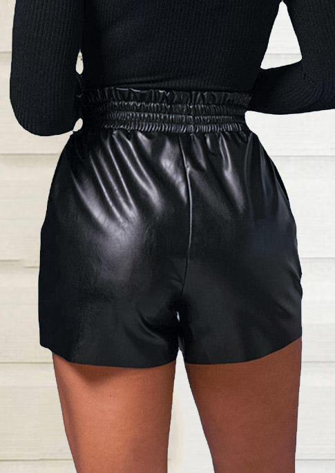 

Shorts Ruffled Pocket PU Leather Shorts in Black. Size: ,XL