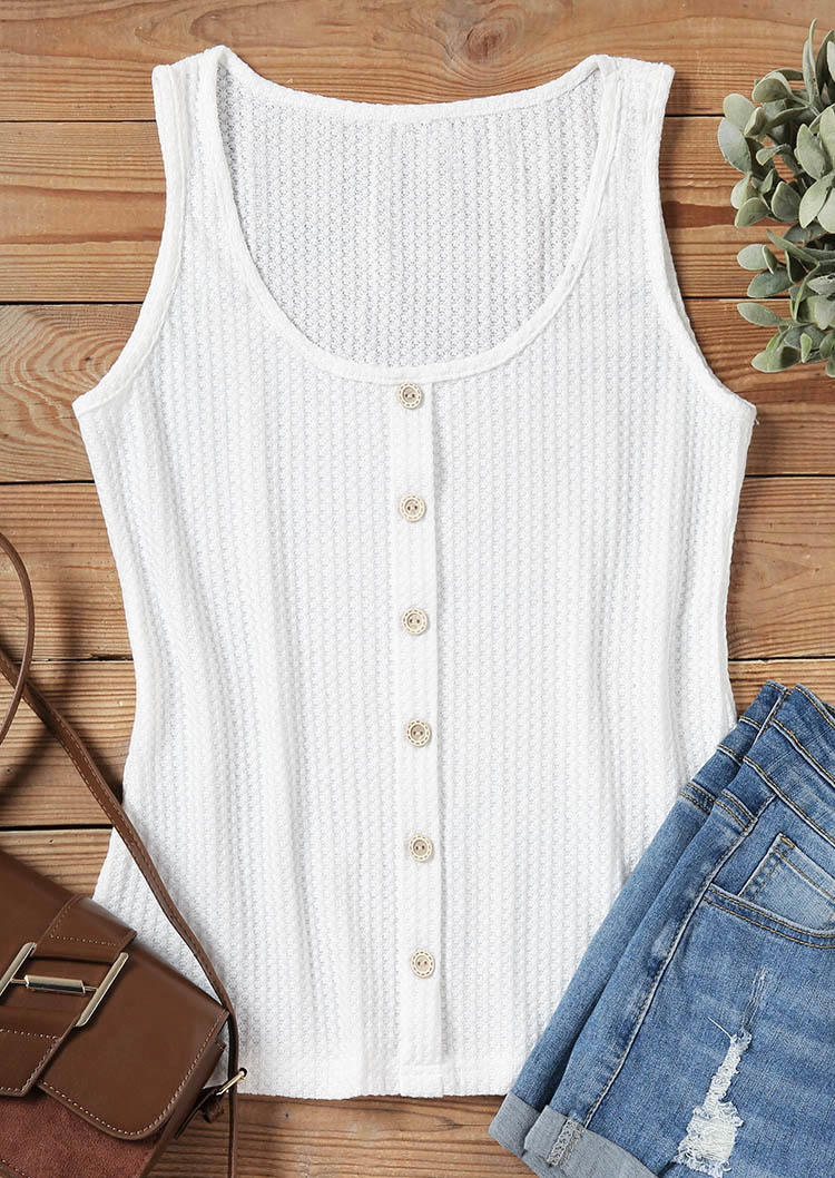 

Tank Tops Button Waffle U-Neck Tank Top in White. Size