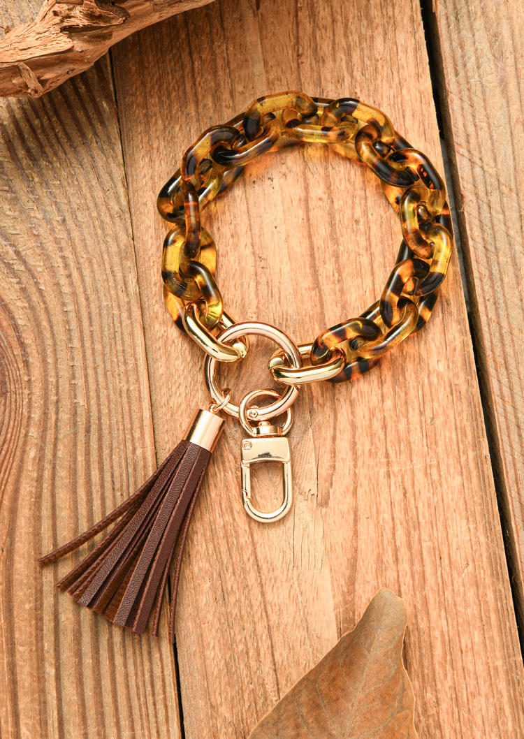 

Keychains Leopard Tassel Acrylic Wristlet Keychain in Brown. Size