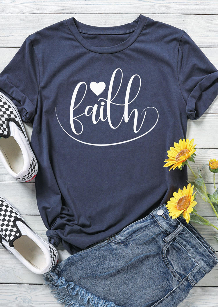 

T-shirts Tees Faith Heart O-Neck T-Shirt Tee - Navy Blue in Blue. Size