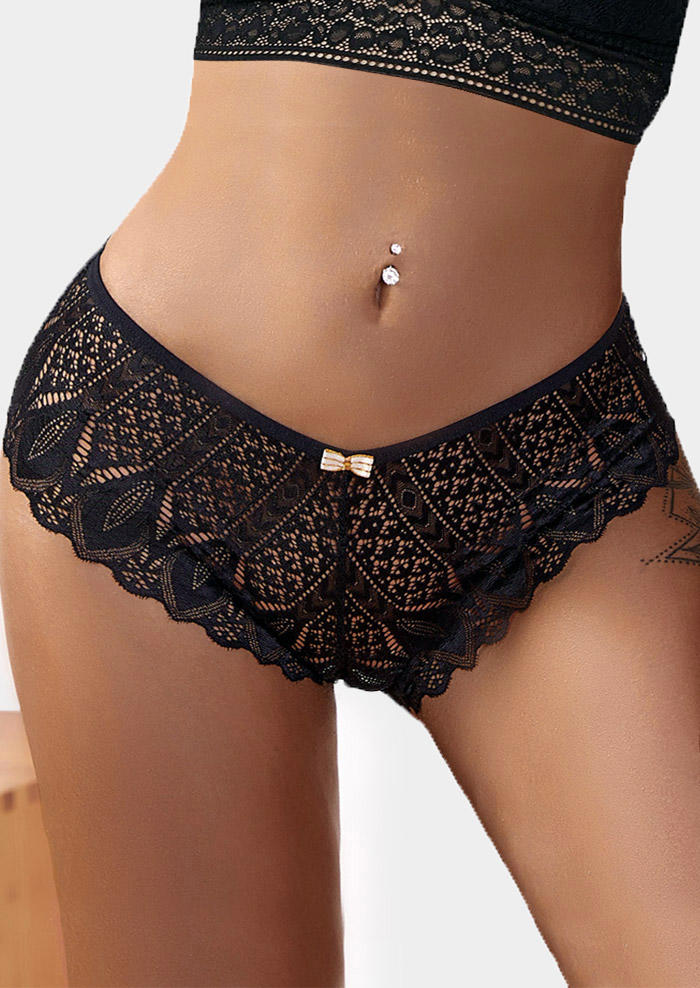 

Panties Criss-Cross Hollow Out Lace Splicing Panties in Black. Size