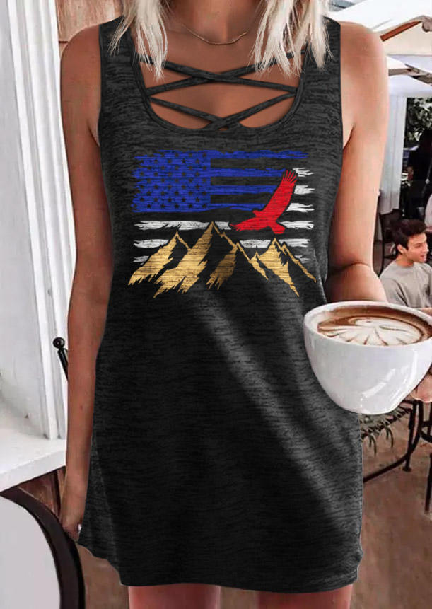American Flag Criss-Cross Mini Dress - Black