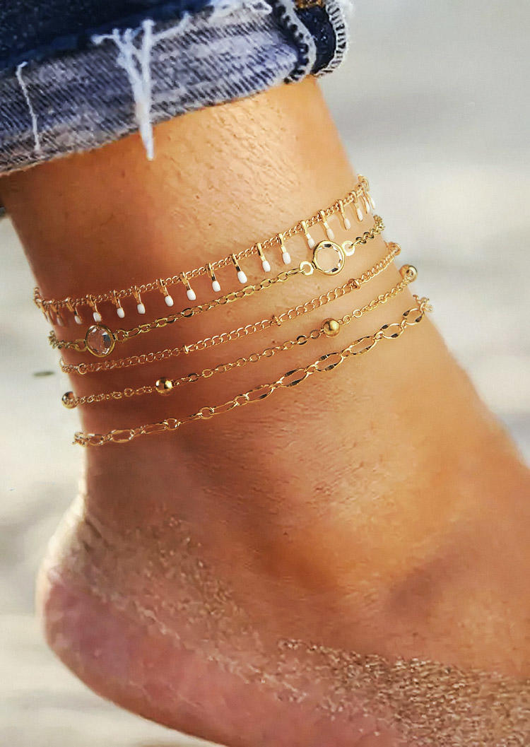 

Body Jewelry 5Pcs Bohemian Beading Hollow Out Anklet Set in Gold. Size