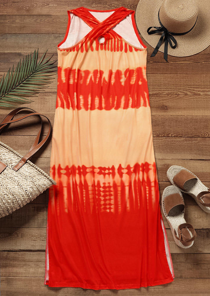 

Maxi Dresses Tie Dye Criss-Cross Pocket Maxi Dress in Orange. Size: L,M,,XL