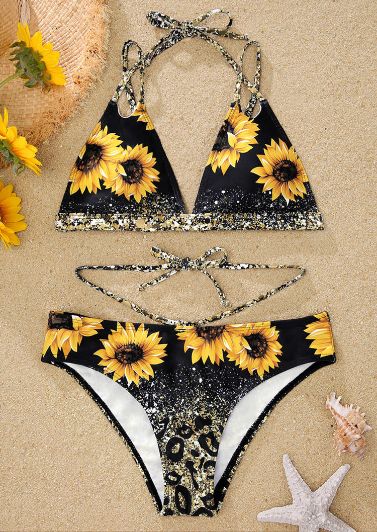 

Bikini Sets Sunflower Leopard Criss-Cross Tie Bikini Set in Multicolor. Size: L,M,,XL