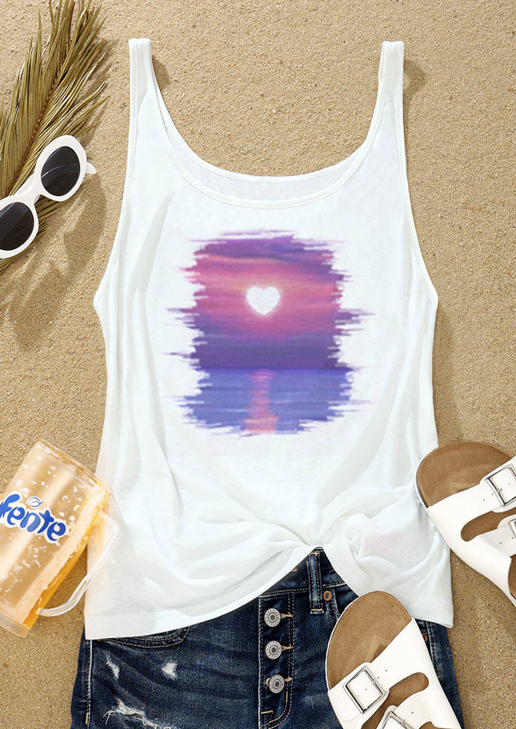 

Tank Tops Love Heart Sun Landscape Tank Top without Pink Bra in White. Size: L,M,,XL