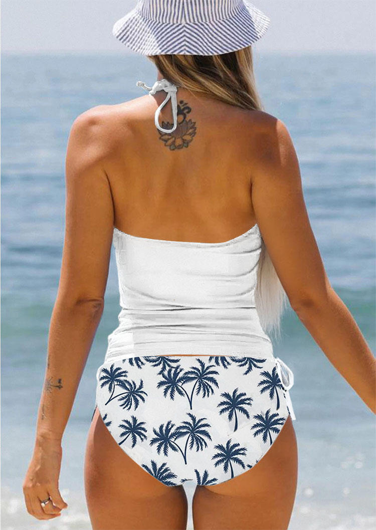 

Tankinis Coconut Tree Drawstring Halter Tankini Set in White. Size