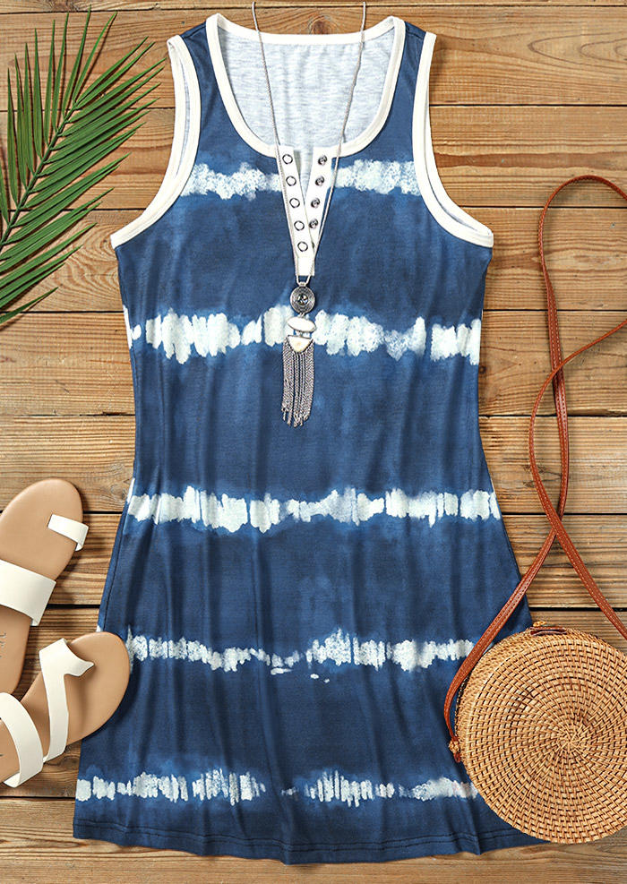 

Mini Dresses Tie Dye Snap Button Sleeveless Mini Dress - Royal Blue in Blue. Size
